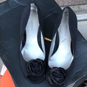 Nordstrom Black Peep-Toe Heels with Floral Detail